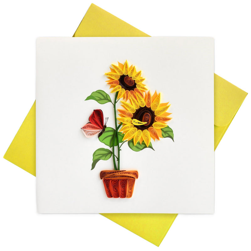 Quilled Sunflower with Butterfly Greeting Card (15x15cm)