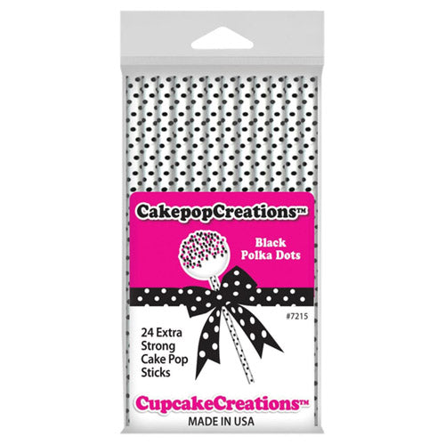 Cakepop Black-Dotted Sticks 15cm 24pk (Red)