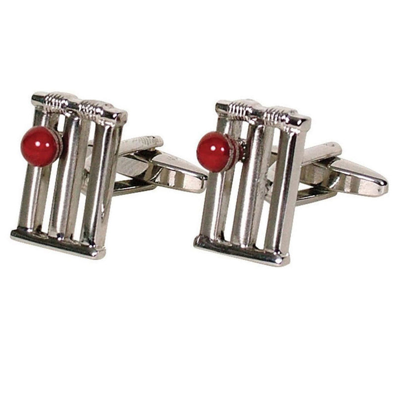 Cricket Wickets Button Cufflinks (Silver)