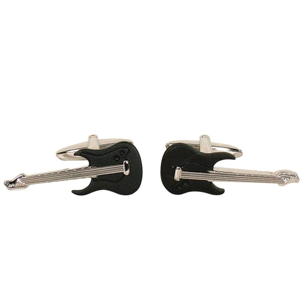 Guitar Button Cufflinks (Black/Silver)