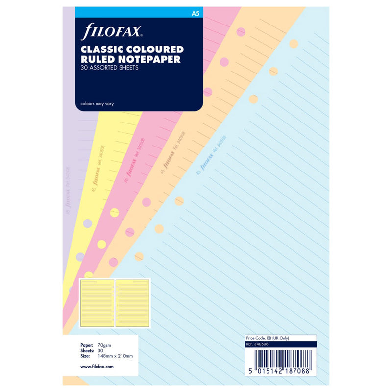 Filofax Classic Ruled A5 Coloured Refill 30pk