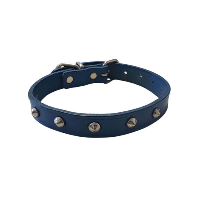 Leather Studded Collar (Blue)