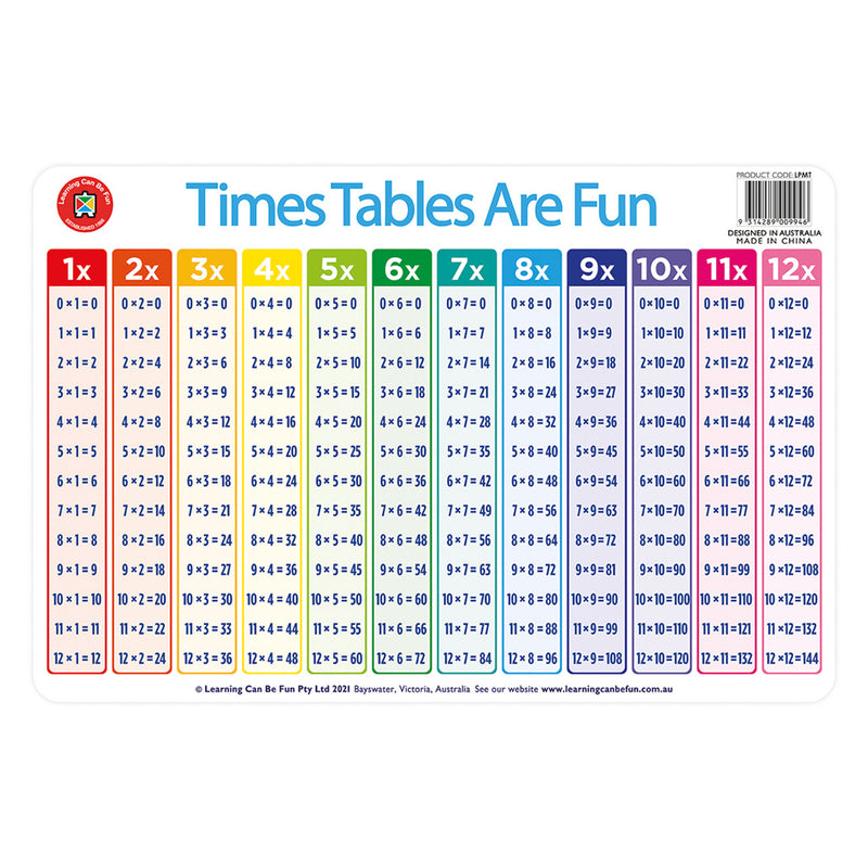 Times Tables are Fun Placemat