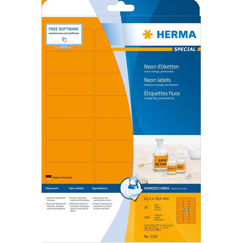 Herma Luminous Neon Labels A4 20pc (63.5x29.6mm)