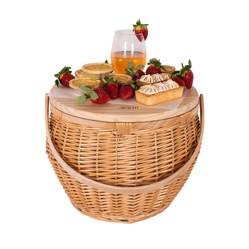 Avanti Pinewood Top Round Flora Lining Picnic Basket