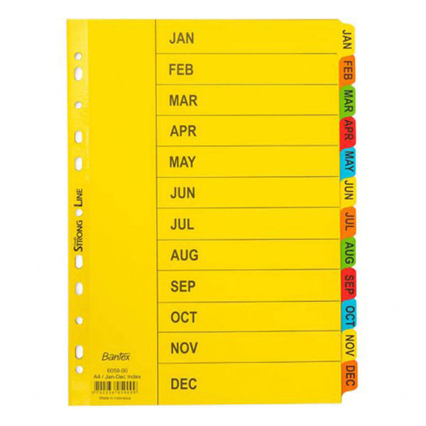 Bantex A4 Manilla Dividers with Jan-Dec Bright Indexes