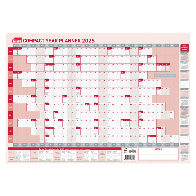 Sasco Compact Year to View 2025 Planner (594x420mm)