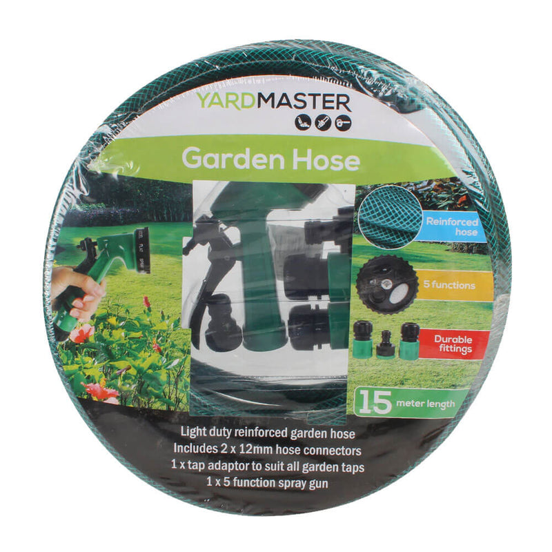 Garden Hose with 5 Head Spray Gun (15m)