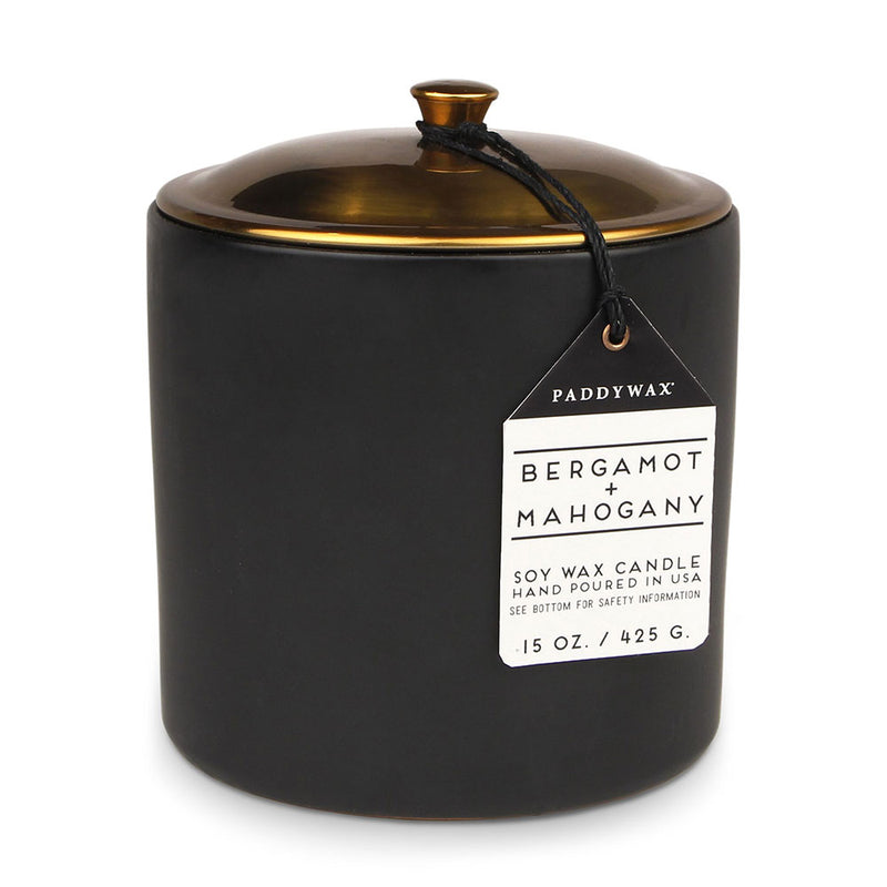 Hygge Bergamot Mahogony -stearinlys i keramikk (svart)