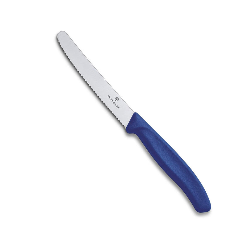 Klassisk rund tips serrated biff og tomatkniv (blå)