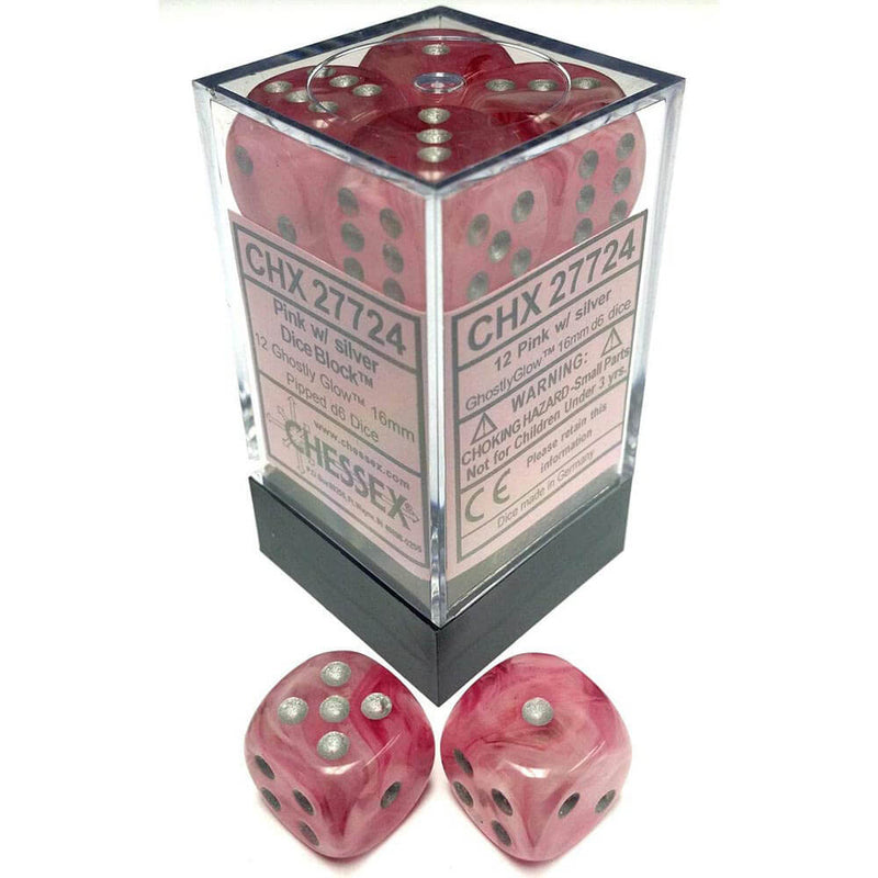 D6 DICE Ghostly Glow 16mm (12 terninger)