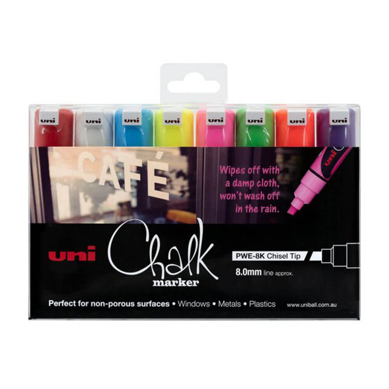 Uni Chalk Marker 8.0mm meiselspiss assortert