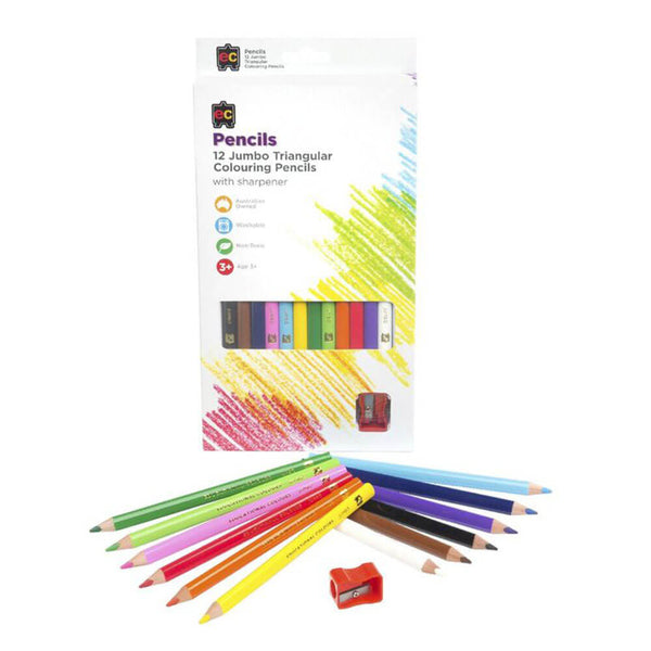 EC Jumbo Triangular Washable Pencils with Sharpener (12pk)