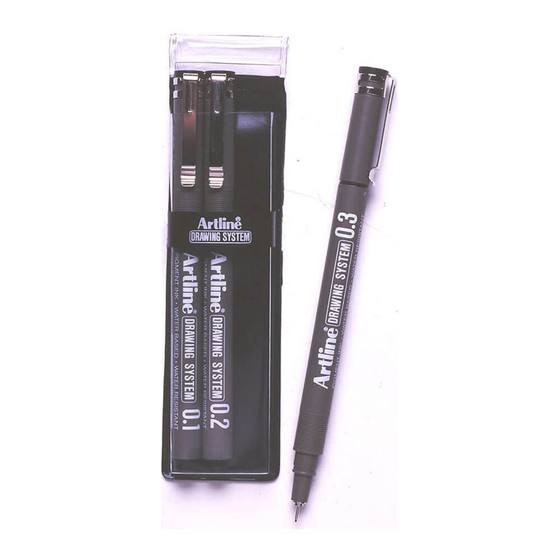 Artline Drawing System Pen Black (lommebok av 3)