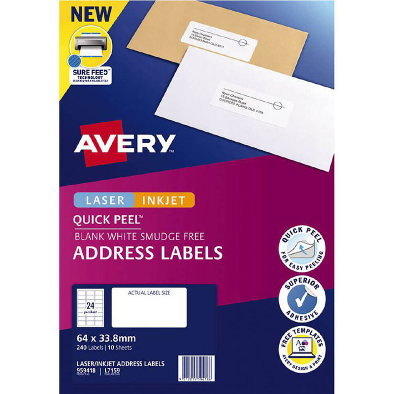 Avery Laser Inkjet Quick Peel Adresseetiketter